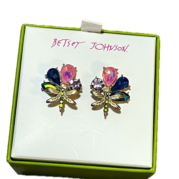 Betsey Johnson Buggin Out Dragonfly Stud Earrings, NIB - Picture 1 of 4